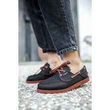 ÖNÇ - PRİME Mevsimlik Keten Ayakkabı Siyah (Taba Taban)