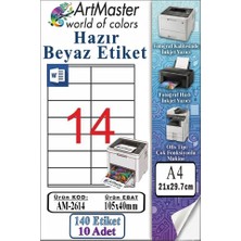 ArtMaster A4 Hazır Beyaz Etiket 105X40 mm 10 Sayfa 1 Paket 14 Lü Kendinden Yapışkanlı Fotokopi Lazer Inkjet Kağıdı Yazıcılar Için