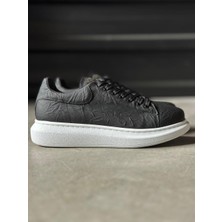 ÖNÇ - PRİME Yüksek Taban Günlük Ayakkabı Siyah Beyaz Taban (Desenli)