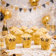 Dizayn Parti Evi Dzyn Gold Yıldız Konsept 8’li Popcorn Kutusu Parti Süsü Doğum Günü Mısır Kutusu