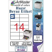 ArtMaster A4 Hazır Beyaz Etiket 105X42.69MM 10 Sayfa 1 Paket 14 Lü Kendinden Yapışkanlı Fotokopi Lazer Inkjet Kağıdı Yazıcılar
