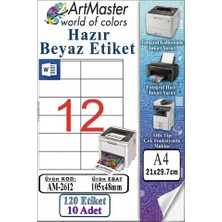 ArtMaster A4 Hazır Beyaz Etiket 105X48 mm 10 Sayfa 1 Paket 12 Li Kendinden Yapışkanlı Fotokopi Lazer Inkjet Kağıdı Yazıcılar Için