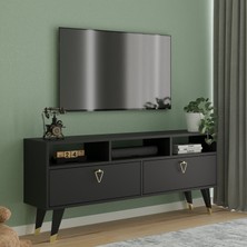 Nilah Sera 140 cm Modern Tv Sehpası Siyah Gold