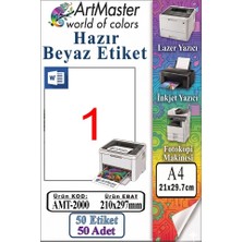 ArtMaster A4 Hazır Beyaz Etiket 210X297 mm 50 Sayfa 1 Paket Kendinden Yapışkanlı Fotokopi Lazer Inkjet Kağıdı Yazıcılar Ile Uyumlu