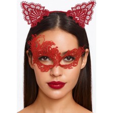 İsingir Shopping Kırmızı Dantel Maske Taç Seti 1 No - Kostüm Seti
