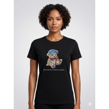 362 Fashion Butik Ayıcık Baskılı Uzun T-Shirt