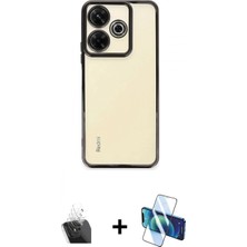 Marsilyan™- Redmi 13 4g Kılıf Vadi Minimal - Siyah 3D Antistatik Cam Ekran Koruyucu + Şeffaf Kamera Lens Koruma Cam