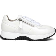 Celal Gültekin Kadın Beyaz Bağcıklı Kalın Tabanlı Deri Sneaker