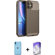 Marsilyan™- iPhone 11 Kılıf Eksen Form Prime - Siyah Bilvis 5in1 3D Magic Cam Ekran Koruyucu + Mavi Neon Fosforlu Kamera Lens