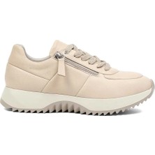 Celal Gültekin Kadın Bej Bağcıklı Kalın Tabanlı Deri Sneaker