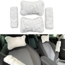 LTG Nova Peluş Ortopedik Araba Seyahat Boyun Yastığı Kemer Pedi Seti Beyaz