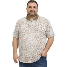 Battal Moda Battalmoda Erkek Büyük Beden Vizon Polo Yaka Mikro Desenli Kısa Kollu Tişört 3xl-4xl-5xl-6xl