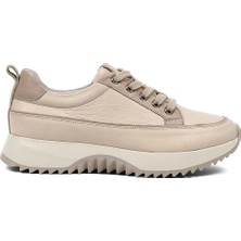Celal Gültekin Kadın Bej Kalın Tabanlı Deri Sneaker