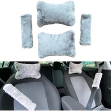 LTG Nova Peluş Ortopedik Araba Seyahat Boyun Yastığı Kemer Pedi Seti Gri