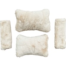 LTG Nova Peluş Ortopedik Araba Seyahat Boyun Yastığı Kemer Pedi Seti Bej