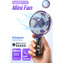 Auhma AUFN04 Taşınabilir Mini El Fanı Mor – Şarjlı, Sessiz, 500MAH Type-C Kablosuz Mini Fan