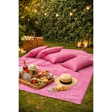 Meral Kurşun Collection Kırmızı Ekose Piknik Örtüsü 170X170 & 4 Minder Seti | Konforlu Piknik Takımı | Kamp, Bahçe, Plaj Örtüsü