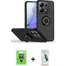 Marsilyan™- Redmi Note 13 Pro 4g Kılıf Yörünge Çizgi - Şeffaf Pasifik Cam Ekran Koruyucu + Gümüş Raze Metal Kamera Lens