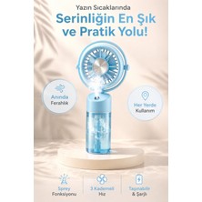 FaroxTech Şarjlı Mini El Fanı ve Sprey Fonksiyonlu Soğutucu El Fanı (Pembe/mavi) - 3 Kademeli Hız