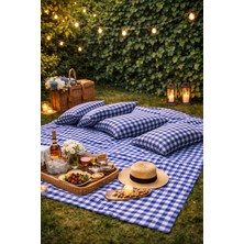 Meral Kurşun Collection Kırmızı Ekose Piknik Örtüsü 170X170 & 4 Minder Seti | Konforlu Piknik Takımı | Kamp, Bahçe, Plaj Örtüsü