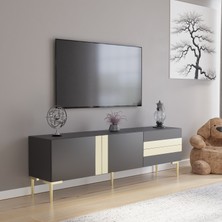 Nilah Defne 140 cm Modern Tv Sehpası Antrasit Gold