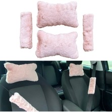 LTG Nova Peluş Ortopedik Araba Seyahat Boyun Yastığı Kemer Pedi Seti Pudra Pembe