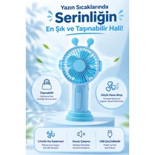 FaroxTech Sevimli Kulaklı Taşınabilir Mini Vantilatör - USB Şarjlı Sessiz El Fanı - Yazlık Seyahat Tipi
