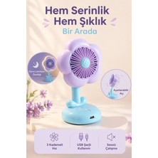 FaroxTech Şarjlı Masaüstü Vantilatör - 3 Kademeli Sessiz Mini Fan ve Gece Lambası Özellikli Çiçek Tasarım