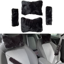 LTG Nova Peluş Ortopedik Araba Seyahat Boyun Yastığı Kemer Pedi Seti Siyah