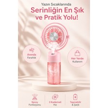 FaroxTech Şarjlı Mini El Fanı ve Sprey Fonksiyonlu Soğutucu El Fanı (Pembe/mavi) - 3 Kademeli Hız