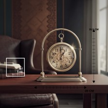 İki Yedi Konsept Osroene Döner Çarklı Masa Saati Metal Konsol Saat Retro Dekoratif Ofis Salon Aksesuarı Hediyelik