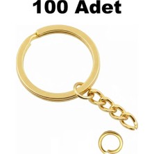 100 Adet Ezme C Aparatlı Gold Zincirli Anahtarlık Halkası Makrome Amugurimi 2.5cmçap