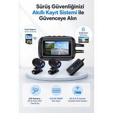 FaroxTech Çift Kameralı Motosiklet Yol Kayıt Cihazı - 1080P Full Hd, 150° Geniş Açı, Wi-Fi ve G-Sensör