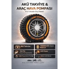 Goes Akü Takviye Hava Kompresörü 4 Ü 1 Arada 10000 Mah Jump Starter 150 Psı Dijital LCD HX-JS003