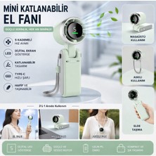 Aksoy Homestyle Şarjlı El Fanı 5 Kademe Hız Ayarlı Boyun Askı Ipli Serinletici Vantilatör Dijital Ekranlı