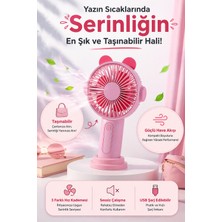 FaroxTech Sevimli Kulaklı Taşınabilir Mini Vantilatör - USB Şarjlı Sessiz El Fanı - Yazlık Seyahat Tipi