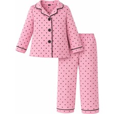 Bubito Puantiye Desenli Kız Bebek Çocuk Alt Üst 2'li Pijama Takım-Pembe