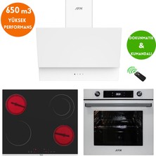 Afm Tech ve Ferre Marka/ White Vitroseramik Elektirikli Beyaz Ankastre Set (MS263 + FM3401+ FM7701)