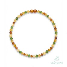 Uçan Geyik Kehribar Doğal Taş Bebek Kolyesi - Güçlü Bağışıklık ve Diş Çıkarma