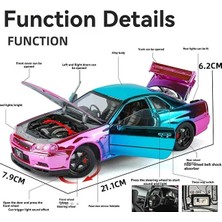 Scntoys Nissan Skyline Gtr R34 1:24 Ölçek Diecast Model Araba Açılan Kapılar Nıssan Gtr Model Parlak Mor