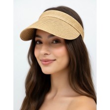 Mollycrush Kadın Camel Hasır Yazlık Tesettür Uyumlu Vizör - Plaj kullanıma Uygun Güneş Koruyucu Tenisçi Şapka