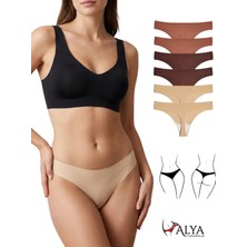 Alya Underwear Lazer Kesim Dikişsiz Tanga Külot, Seamless String 6'lı Paket ( 2 Adet Kiremit, 2 Adet Kahve, 2 Adet Ten ) S