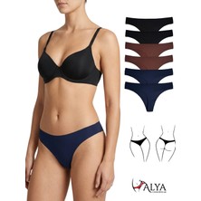 Alya Underwear Lazer Kesim Dikişsiz Tanga Külot, Seamless String 6'lı Paket ( 2 Adet Siyah, 2 Adet Kahve, 2 Adet Lacivert  ) S