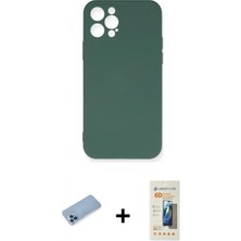 Marsilyan™- iPhone 12 Pro Max Kılıf Ahenk Serisi - Siyah 6d Mat Seramik Hayalet Nano Ekran Koruyucu + Mavi Shine Kamera Lens Koruma Cam