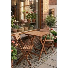 Reyo Ahşap Katlanır 3'lü Bistro Seti Mutfak Balkon Bahçe Teras Masa Sandalye Seti Ceviz