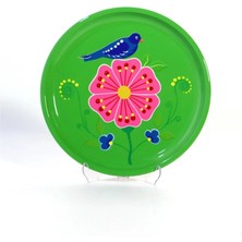 Dedemin Emayeleri Tepsi Yeşil Kuşlu (26 Cm)