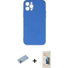 Marsilyan™- iPhone 12 Pro Max Kılıf Ahenk Serisi - Siyah 6d Mat Seramik Hayalet Nano Ekran Koruyucu + Mavi Shine Kamera Lens Koruma Cam