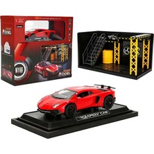 Scntoys 1:32 Sesli ve Işıklı Lamborghini Diecast Model Araba ve Tamir Atölyesi Set Lamborghini Araba Kırmızı