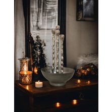 Berra Ceramic Modern Şamdan Seti, Gümüş Renk Mumluk,mumluk Kasesi