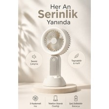 FaroxTech Şarjlı Taşınabilir El Vantilatörü - 3 Kademeli Sessiz Masaüstü Fanı ve Telefon Standlı Mini Fan